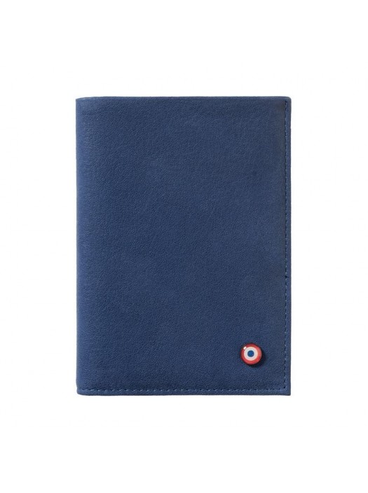 Full Grain Nubuck Cow Leather Wallet Blue Made in France