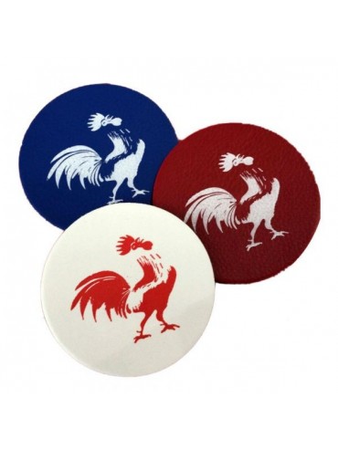 Set of 3 Glass Coasters  - Blue White Red Rooster
