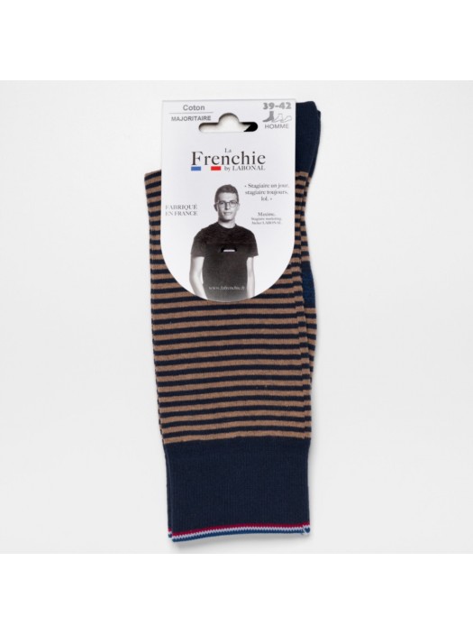 Navy-Beige Stripe Socks for Men La Frenchie Navy-Beige Stripe Socks for Men La Frenchie