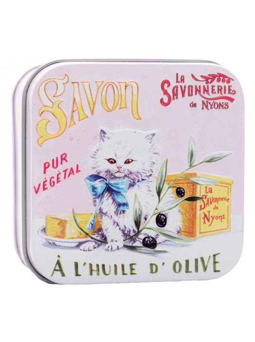 Savon 100g Fleur de Coton - Boite Métal Vintage - Chat Persan