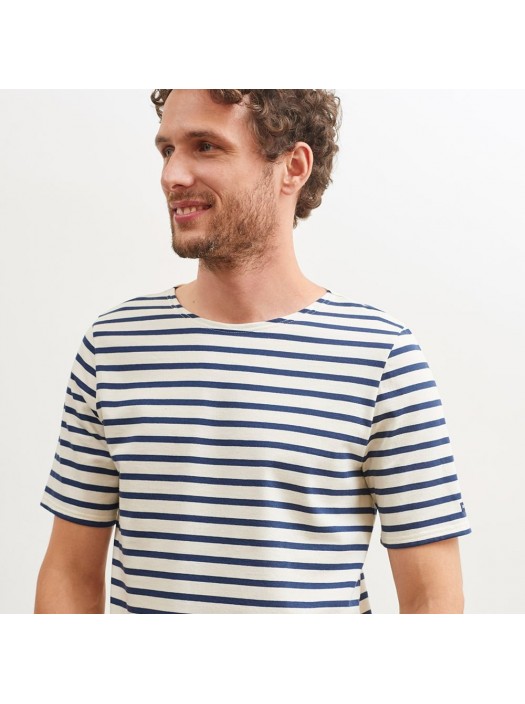 Saint-James Breton Stripe Short Sleeve Shirt Unisex Fit Ecru/Navy Saint-James Breton Stripe Short Sleeve Shirt Unisex Fit Ecru/Navy