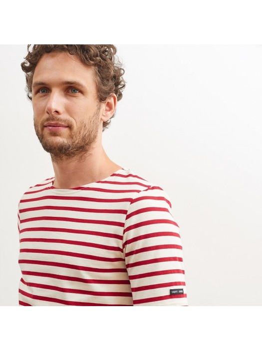 Saint-James Breton Stripe Short Sleeve Shirt Unisex Fit Ecru/Maroon Saint-James Breton Stripe Short Sleeve Shirt Unisex Fit Ecru/Maroon
