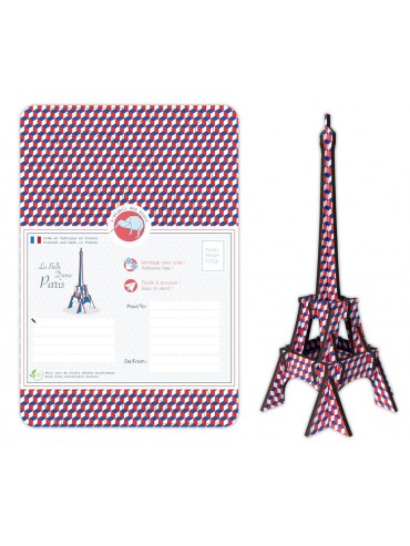 Tour Eiffel en Bois à Monter Bleu Blanc Rouge - Fabriquée en France