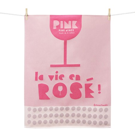 Woven Tea Towel La Vie en Rosé 100% Cotton Made in France