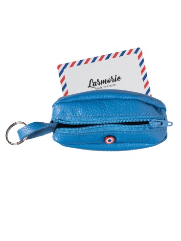 Porte-Monnaie Vintage en Cuir Grainé Ciel Bleu Fabriqué en France