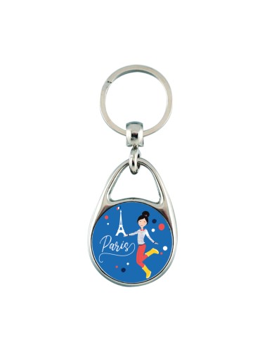 Keyring Recto Verso Paris Blue White Red Made in France