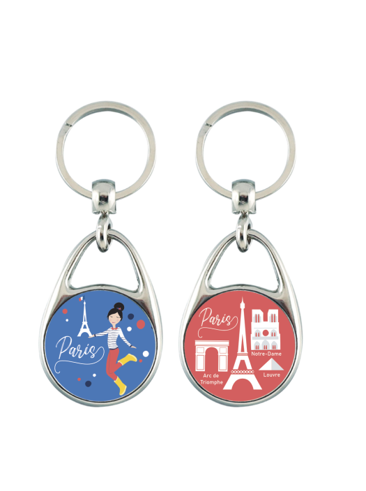 Keyring Recto Verso Paris Blue White Red Made in France