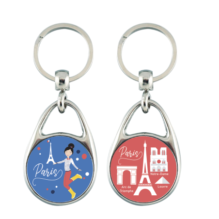 Keyring Recto Verso Paris Blue White Red Made in France