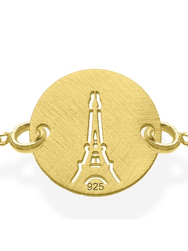 Bracelet Chaîne Memento Kiss Tour Eiffel Argent Doré Fabriqué en France