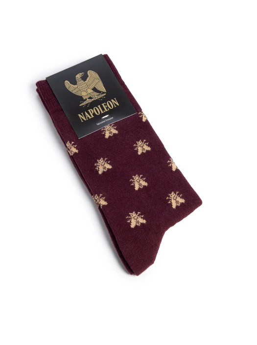 Napoleon Socks - Golden Bees - Burgundy Made in France