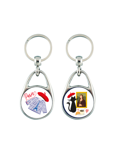 Keyring Recto Verso Cat in The Museum Made in France