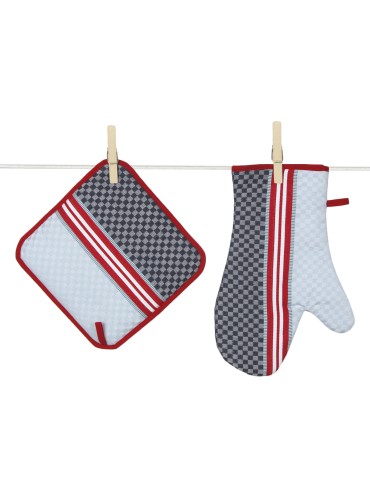 Oven Glove and Potholder Ciboulette Blue Made in France
