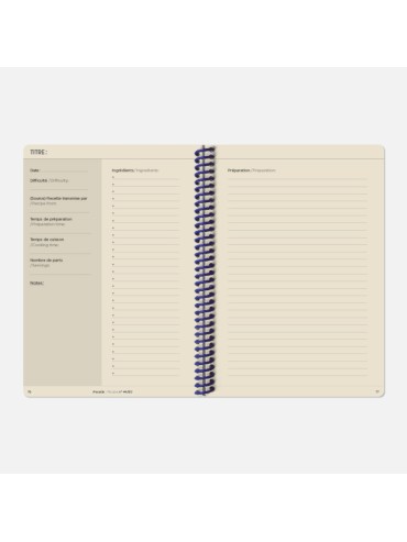Carnet de Recettes Couverture Tissu - A5 173 Pages - Fabriqué à Paris